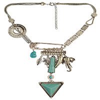 N-6682 Bohemian Tibetan Alloy Geometric Shape Elephant Multiple Elements Tassel Pendant Long Necklaces Women Jewelry