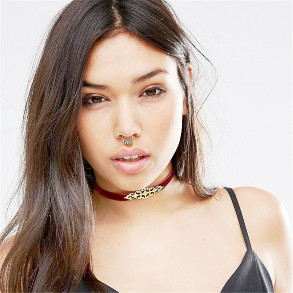 N-6681 Fashion Vintage Punk Style Velvet Leather Chain Choker Collar Short Clavicle Necklaces Women & Girls Jewelry
