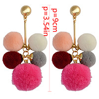 E-3979 Korea Fashion Gold Plated Plush Balls Tassel Dangle Earrings for Women & Girl 's Jewelry