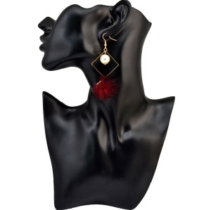 E-3982 Fashion Gold Plated Drop Earring Boho Faux Fur Ball Pearl Pendant Dangle Hook Earring for Women