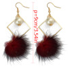E-3982 Fashion Gold Plated Drop Earring Boho Faux Fur Ball Pearl Pendant Dangle Hook Earring for Women