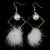 E-3982 Fashion Gold Plated Drop Earring Boho Faux Fur Ball Pearl Pendant Dangle Hook Earring for Women