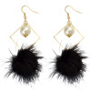 E-3982 Fashion Gold Plated Drop Earring Boho Faux Fur Ball Pearl Pendant Dangle Hook Earring for Women
