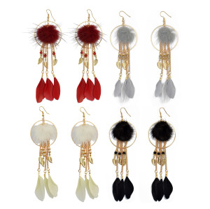 E-3981 Feather Drop Dangle Earring  Chains Pendant Long Tassel Earrings for Women
