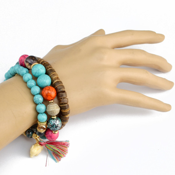 B-0839 3Pcs/set Bohemian Fashion vintage Handmade Strength Beaded Bracelet