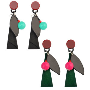 E-3987 Multicolor Acylic Ball Drop Earring New Fashon Long Black Leather Charm Leaf Dangle Earrings for Women
