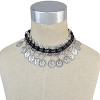 N-6691 Bohemian Turkish Leather Chain Silver Plated Choker Coins Pendant Necklaces for Women Jewelry