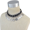 N-6691 Bohemian Turkish Leather Chain Silver Plated Choker Coins Pendant Necklaces for Women Jewelry