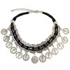 N-6691 Bohemian Turkish Leather Chain Silver Plated Choker Coins Pendant Necklaces for Women Jewelry