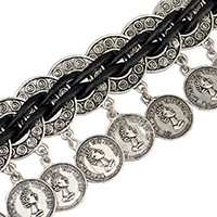 N-6691 Bohemian Turkish Leather Chain Silver Plated Choker Coins Pendant Necklaces for Women Jewelry