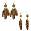 E-3993 2 Design Vintage Bronze tone Feather Dangle Drop Earrings for Women & Girls Jewelry