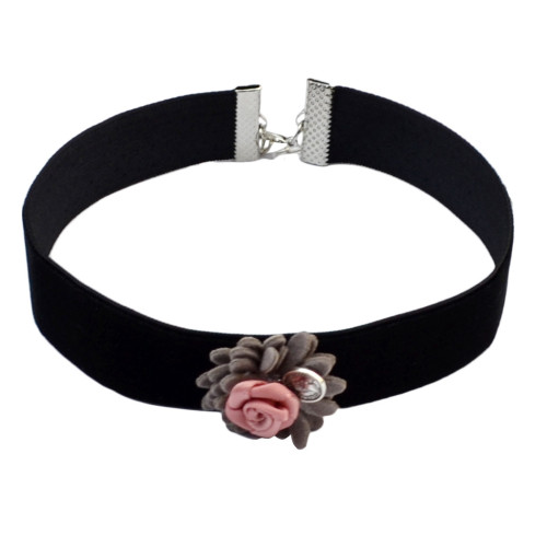 N-6704 Blooming Rose Flowers Adjustable Choker Necklace Velvet Necklace for Women 4 Colors