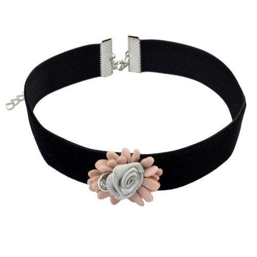 N-6704 Blooming Rose Flowers Adjustable Choker Necklace Velvet Necklace for Women 4 Colors
