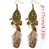 E-3995 Bohemian Vintage Bronze Feather Earrings Exaggerated Turquoise Dangle Drop Earring for Women Jeweley