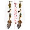 E-3995 Bohemian Vintage Bronze Feather Earrings Exaggerated Turquoise Dangle Drop Earring for Women Jeweley