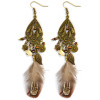 E-3995 Bohemian Vintage Bronze Feather Earrings Exaggerated Turquoise Dangle Drop Earring for Women Jeweley