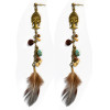 E-3995 Bohemian Vintage Bronze Feather Earrings Exaggerated Turquoise Dangle Drop Earring for Women Jeweley