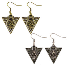 E-4004 Vintage Gold Silver Plated Trangle Hook Earrings Ethnic Rhinestone Dangle Drop Earring for Women Jeweley