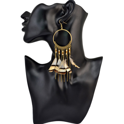 E-3999 Bohemian Fashion Bronze Feather Earrings  Dangle Drop Earring for Women Jeweley