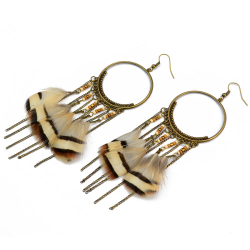 E-3999 Bohemian Fashion Bronze Feather Earrings  Dangle Drop Earring for Women Jeweley