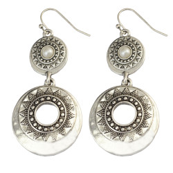 E-3997 Retro Silver Texture Exaggeration Imitation Pearl Drop Dangle Earring for Women
