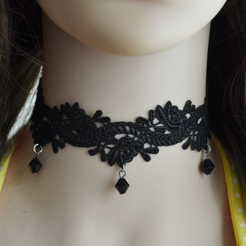 N-6693 Popular Gothic Style Black Lace Flower Resin Beads Pendant Choker Collar Bib Clavicle Necklaces Women & Girls Jewelry