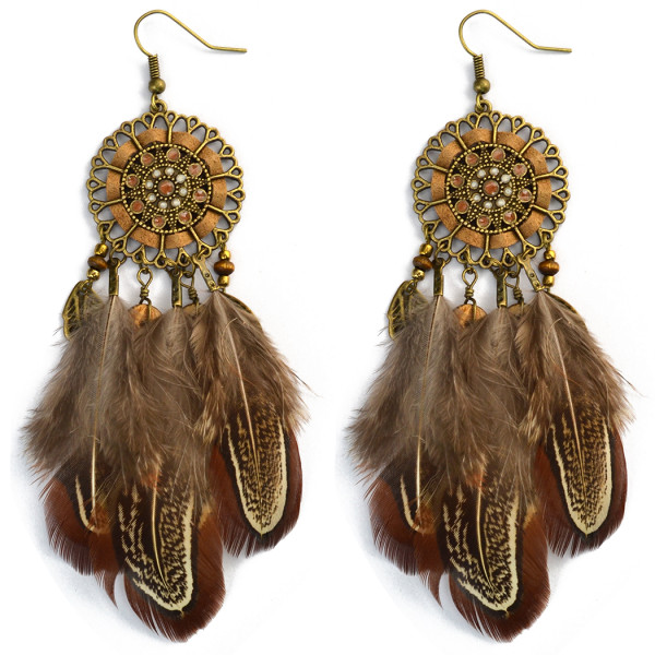 E-3998 Bohemian National Wind Long Personality Retro Drop Dangle Long Tassel Feather Hook Earring for Women