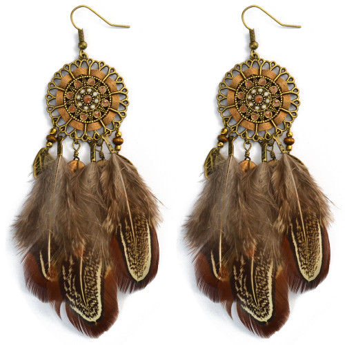 E-3998 Bohemian National Wind Long Personality Retro Drop Dangle Long Tassel Feather Hook Earring for Women