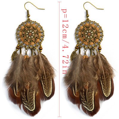 E-3998 Bohemian National Wind Long Personality Retro Drop Dangle Long Tassel Feather Hook Earring for Women