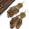 E-3998 Bohemian National Wind Long Personality Retro Drop Dangle Long Tassel Feather Hook Earring for Women