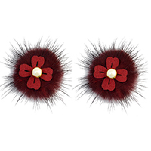 E-4005 Korea Fashion Boho Faux Fur Pearl Flower Ear Stud Earrings for Women Jewelry