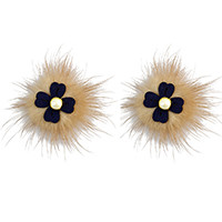 E-4005 Korea Fashion Boho Faux Fur Pearl Flower Ear Stud Earrings for Women Jewelry