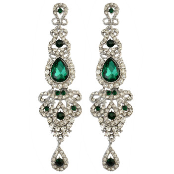 E-3421 New Luxury Purple Black Crystal Silver Plated Bridal Earrings Imitation Gemstone Jewelry Long Earrings for Women