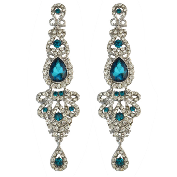 E-3421 New Luxury Purple Black Crystal Silver Plated Bridal Earrings Imitation Gemstone Jewelry Long Earrings for Women