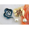 P-0354 Korean Fashion Gold Plated Plant Flower Shape Rhinestone Pearl Collar Pin Brooch