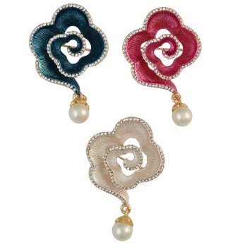 P-0354 Korean Fashion Gold Plated Plant Flower Shape Rhinestone Pearl Collar Pin Brooch