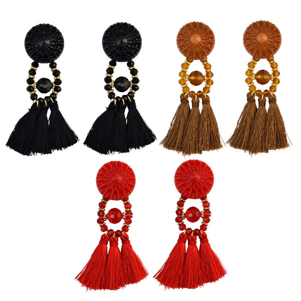 E-4014 8 Colors Fashion Long Section Female Retro Black Crystal Bohemia Fringed Temperament Earring