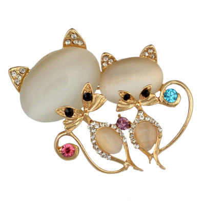P-0356 Fashion Cute Pin Brooch Cat's Eye Stone Crystal Rhinestone Fox Design