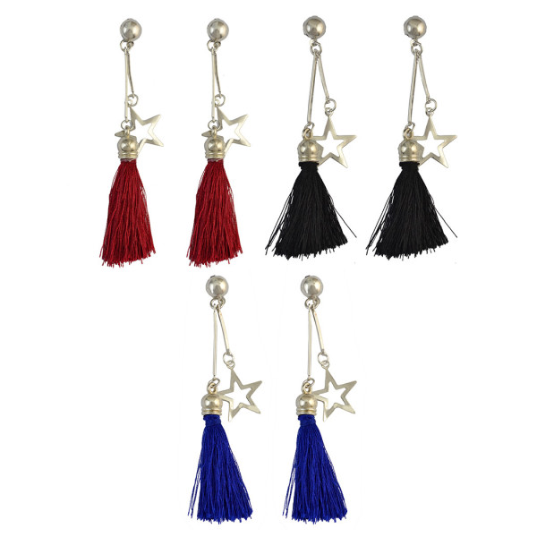 E-4017 3 colors Bohemian Artificial Silk Tassel Drop Hook Earring Silver Plated Star Charm Dangle Earrings for Women