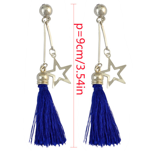E-4017 3 colors Bohemian Artificial Silk Tassel Drop Hook Earring Silver Plated Star Charm Dangle Earrings for Women