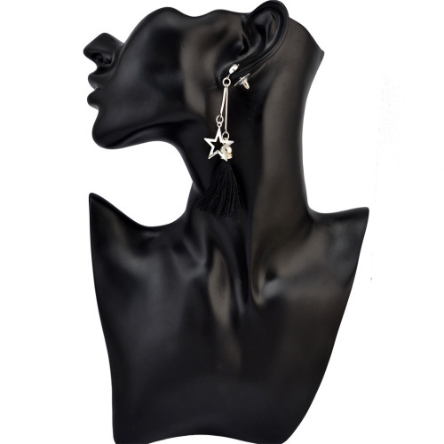 E-4017 3 colors Bohemian Artificial Silk Tassel Drop Hook Earring Silver Plated Star Charm Dangle Earrings for Women