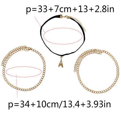 N-6700 3Pcs/Set Punk Gold Plated Chain Gothic Sexy Choker Eiffel Tower Charm Fabric Collar Necklace Women Jewelry