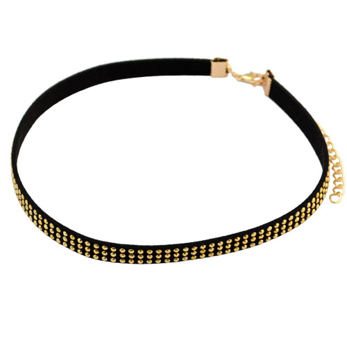 N-6701 3Pcs/Set Punk Style Gold Plated Alloy Chain Black Leather Rhinestone Rudder shape Charm  Choker Collar Short Necklace Women Jewelry