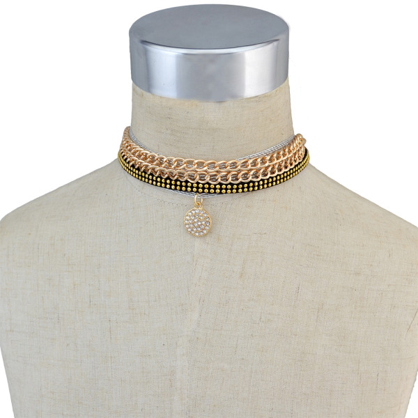 N-6702 Punk Gothic Sexy Choker Necklace Collar Velvet Necklace Gold Chain Set of 4