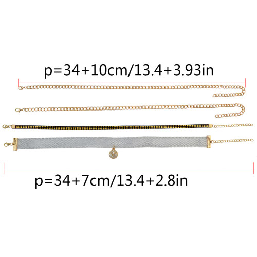 N-6702 Punk Gothic Sexy Choker Necklace Collar Velvet Necklace Gold Chain Set of 4