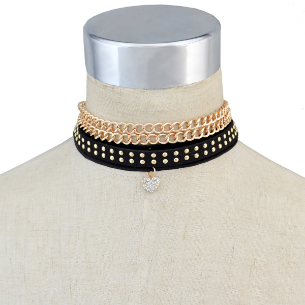 N-6706 4 Pcs/Set Vintage Black Leather Gold Plated Alloy Chain   Charm Choker Collar Short Necklace Women Jewelry