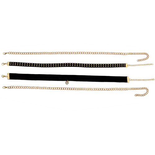 N-6706 4 Pcs/Set Vintage Black Leather Gold Plated Alloy Chain   Charm Choker Collar Short Necklace Women Jewelry