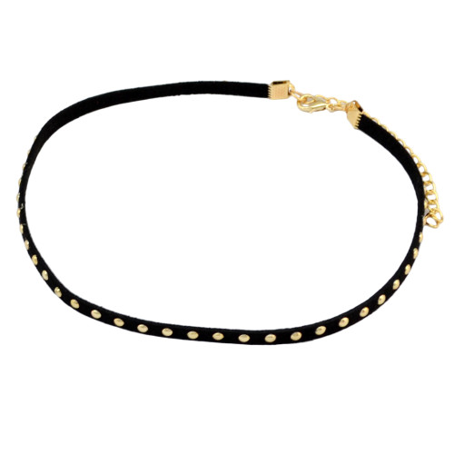 N-6707 4 Pcs/Set Punk Black Leather Rivet Choker Gold Plated Alloy Chain Charm Rose Fabric Chain Collar Short Necklace Women Jewelry