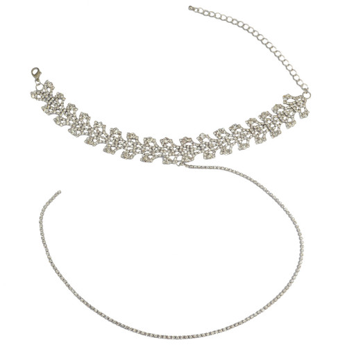 N-6711 New Fashion Gold Plated Full Crystal Choker Punk Style Long Tassel Choker Short Collar Necklace Women Jewelry