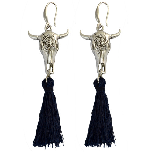 E-4025 Bohemian Handmade Rope Chain Cattle Pendant Rope Tassel Earrings for Women